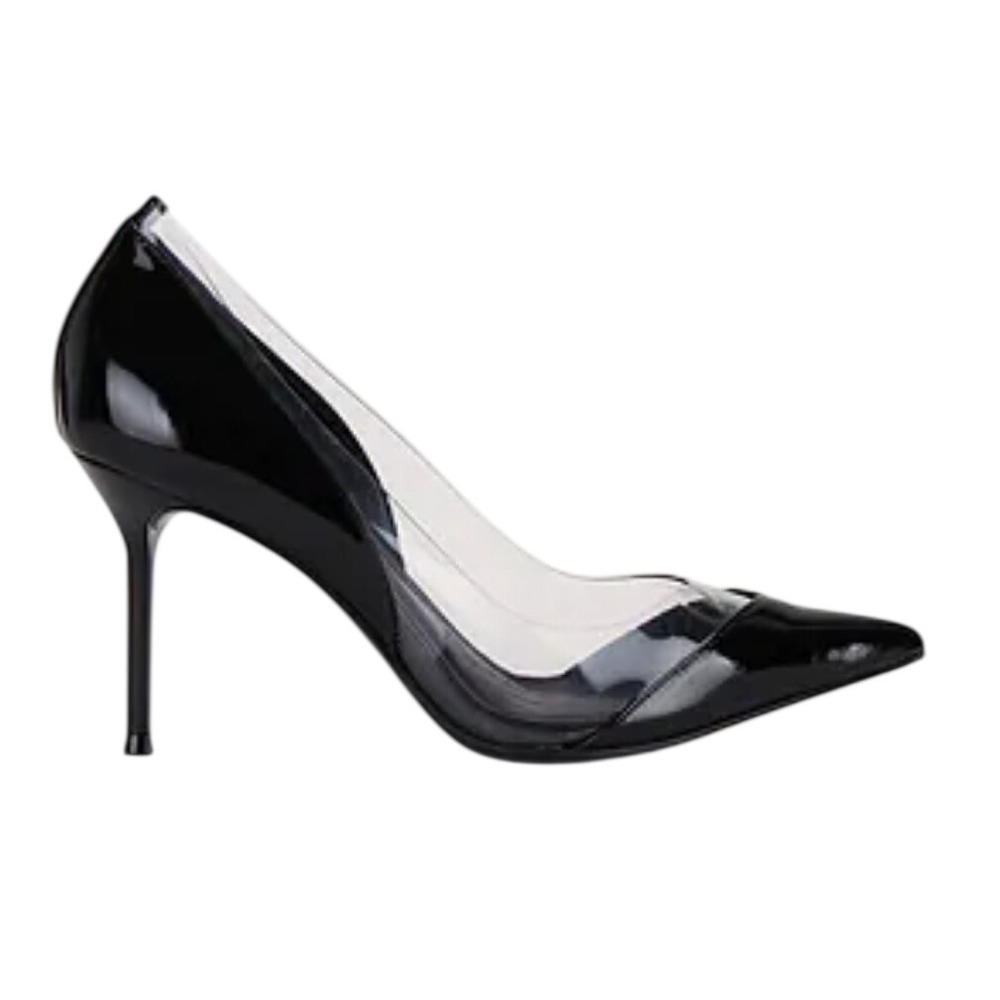 Schutz Black Patent Leather Clear PVC Pointed Toe Stiletto Pumps Size 8.5B